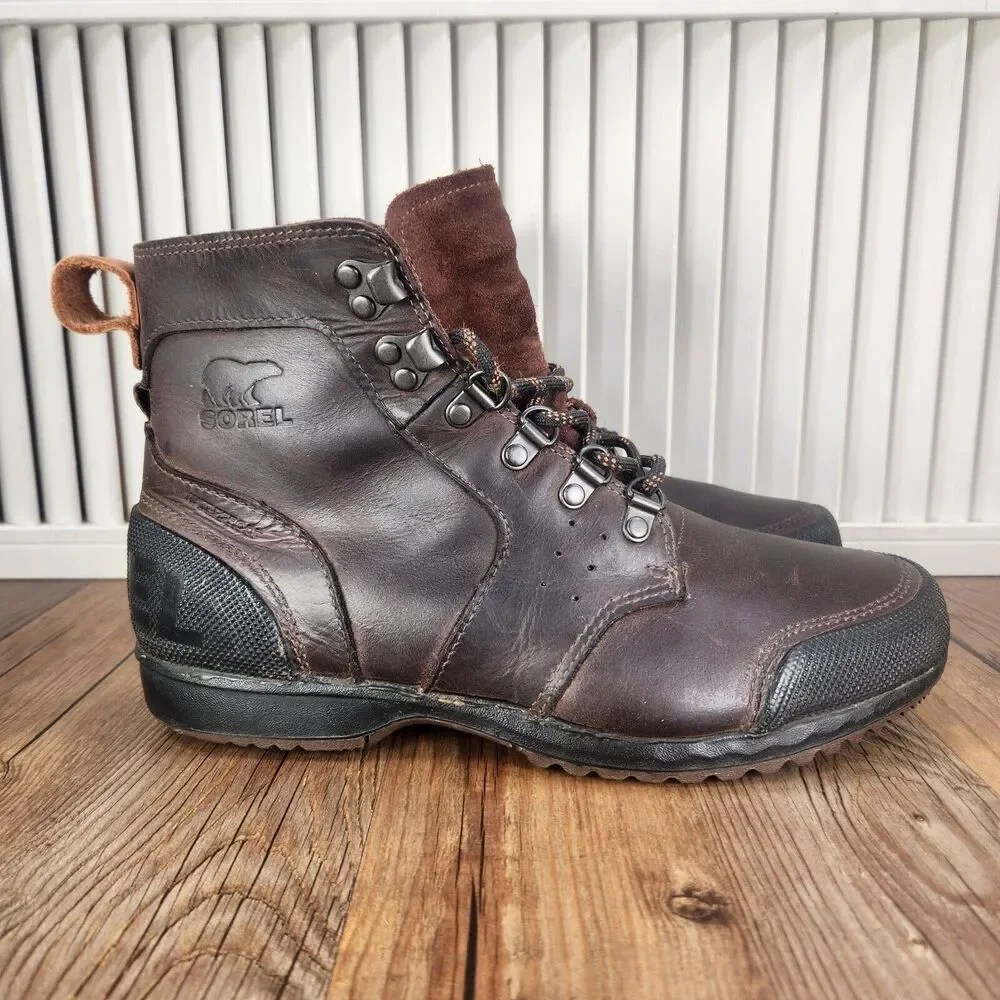 Sorel Ankeny Mid Hiker Mens Size 8 Brown Leather Outdoors Trail Lace Up Boots